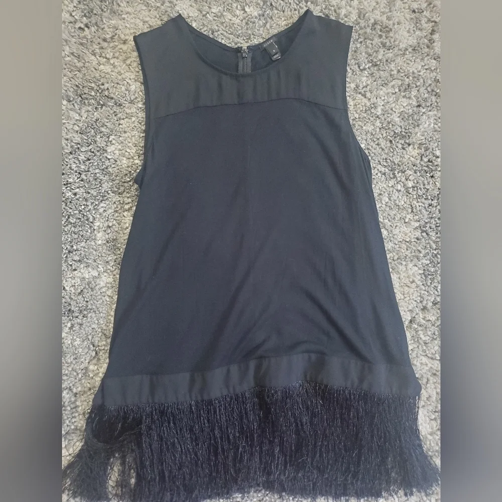 J.Crew Women Size S Solid Black Fringe‎ Tank Drape Top Tunic